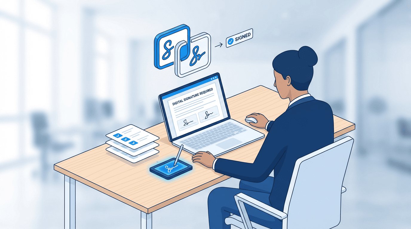 Placing signatures and the stamp on the document